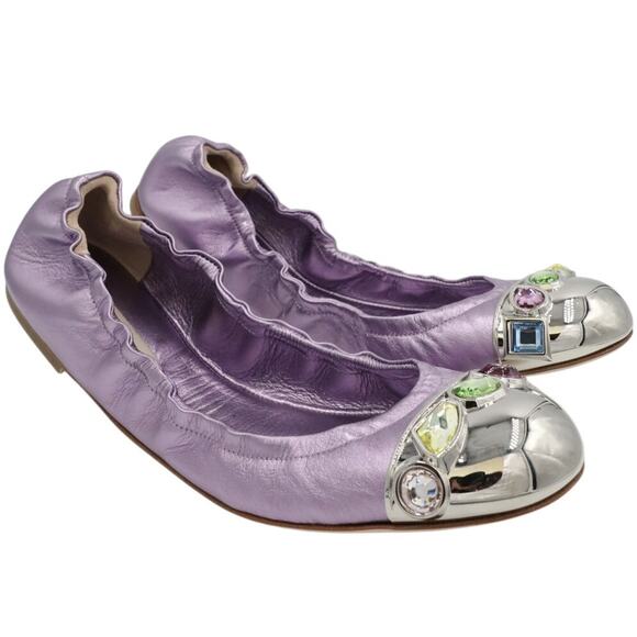 Casadei Flash Solid Lilac Jeweled Ballet Flats - Picture 1 of 14